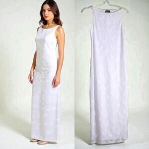 Denial Maxi Dress Women's Sz L White Stretch Knit Butterfly Mesh Lace Sleeveless